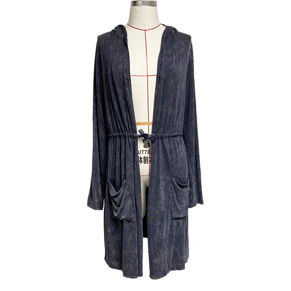 Black Womens Size 0 Drawstring Waist Hooded Cardigan Sweater - Picture 3 of 6